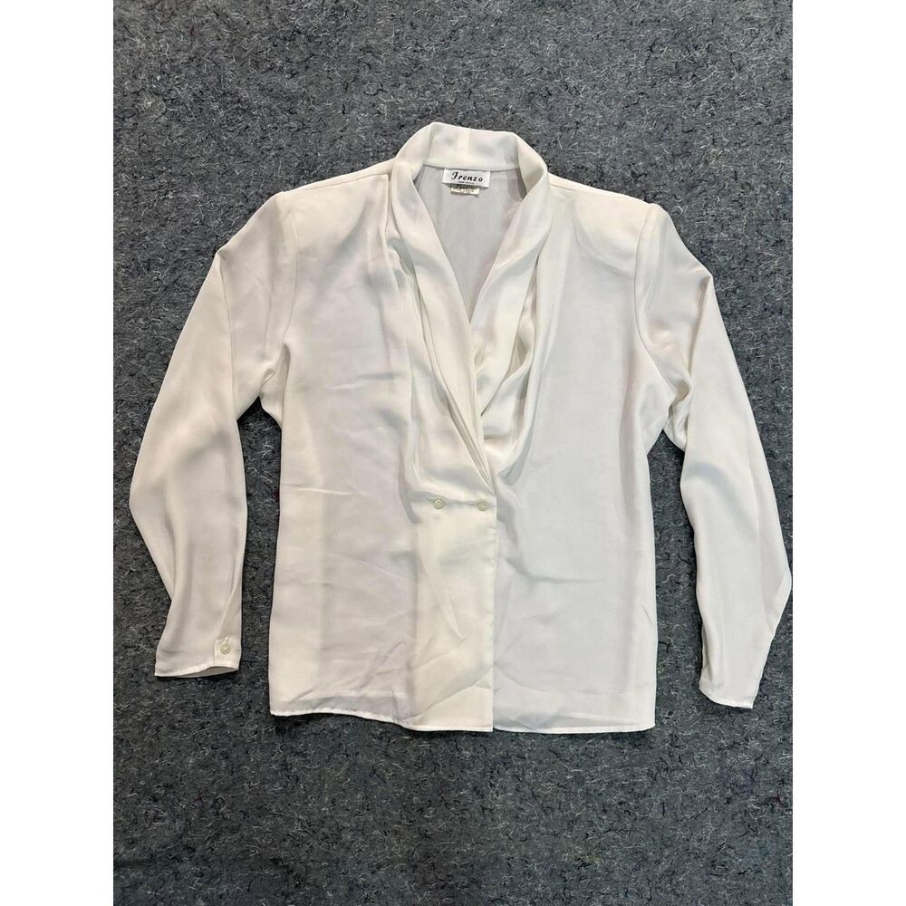 Frenzo Vintage White Cowl Neck Blouse Women’s Large Made in USA
